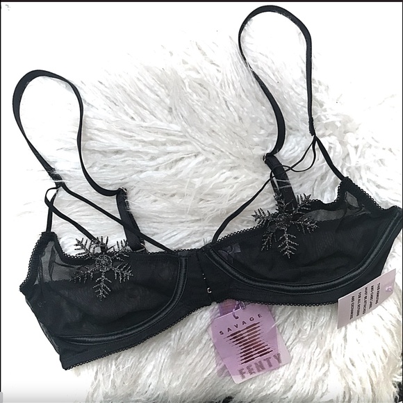Savage Fenty Ultra Sexy Half Cup Black Mesh with Snowflake Appliqué Bra M - Picture 4 of 10